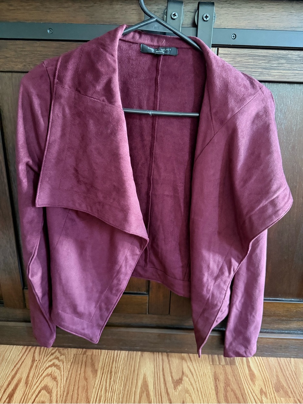 Drape Front Suede-Look Jacket in Berry